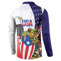 United States Puerto Rico Button Sweatshirt USA Curve Flag With Coqui Drum - Wonder Print Shop