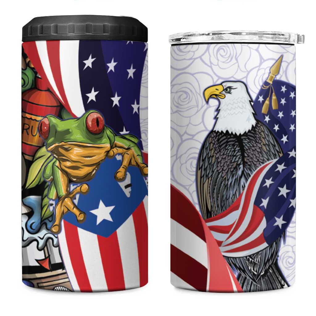 United States Puerto Rico 4 in 1 Can Cooler Tumbler USA Curve Flag With Coqui Drum - Wonder Print Shop