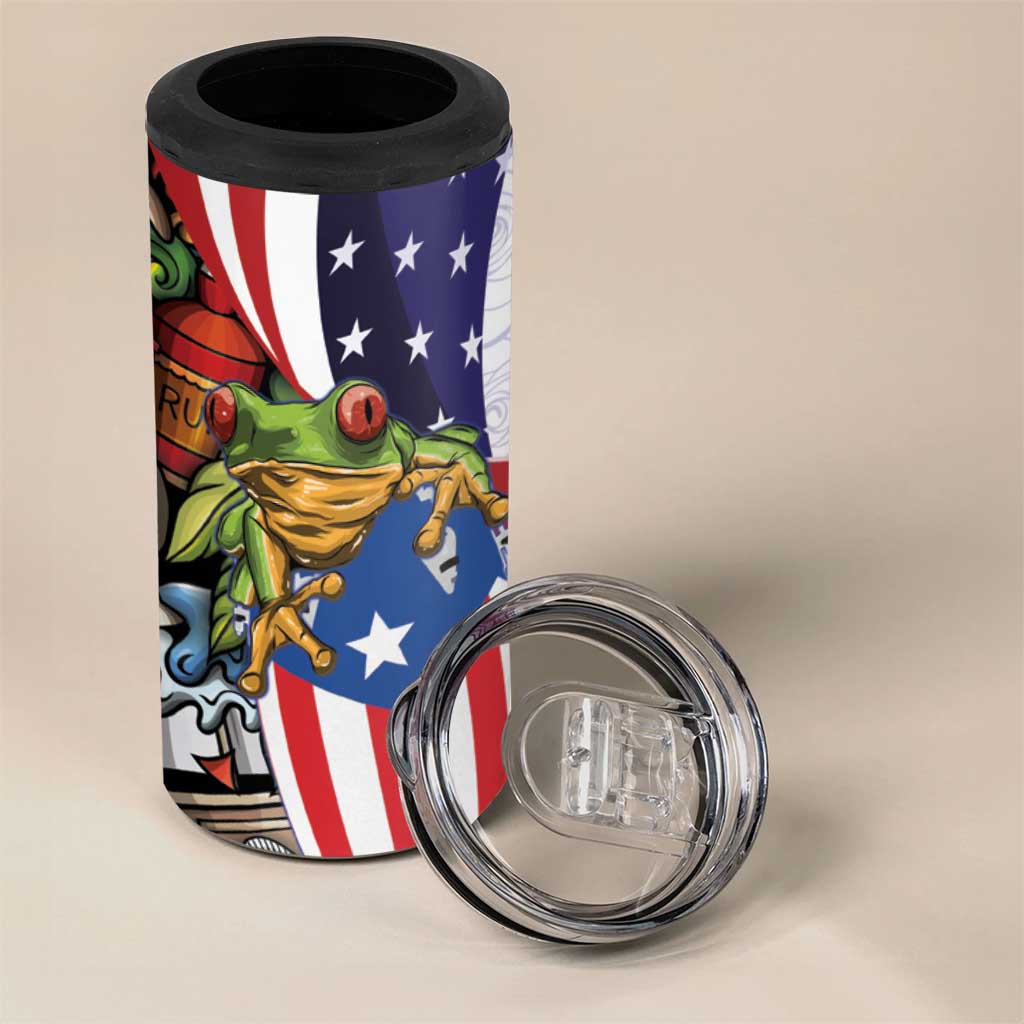 United States Puerto Rico 4 in 1 Can Cooler Tumbler USA Curve Flag With Coqui Drum - Wonder Print Shop