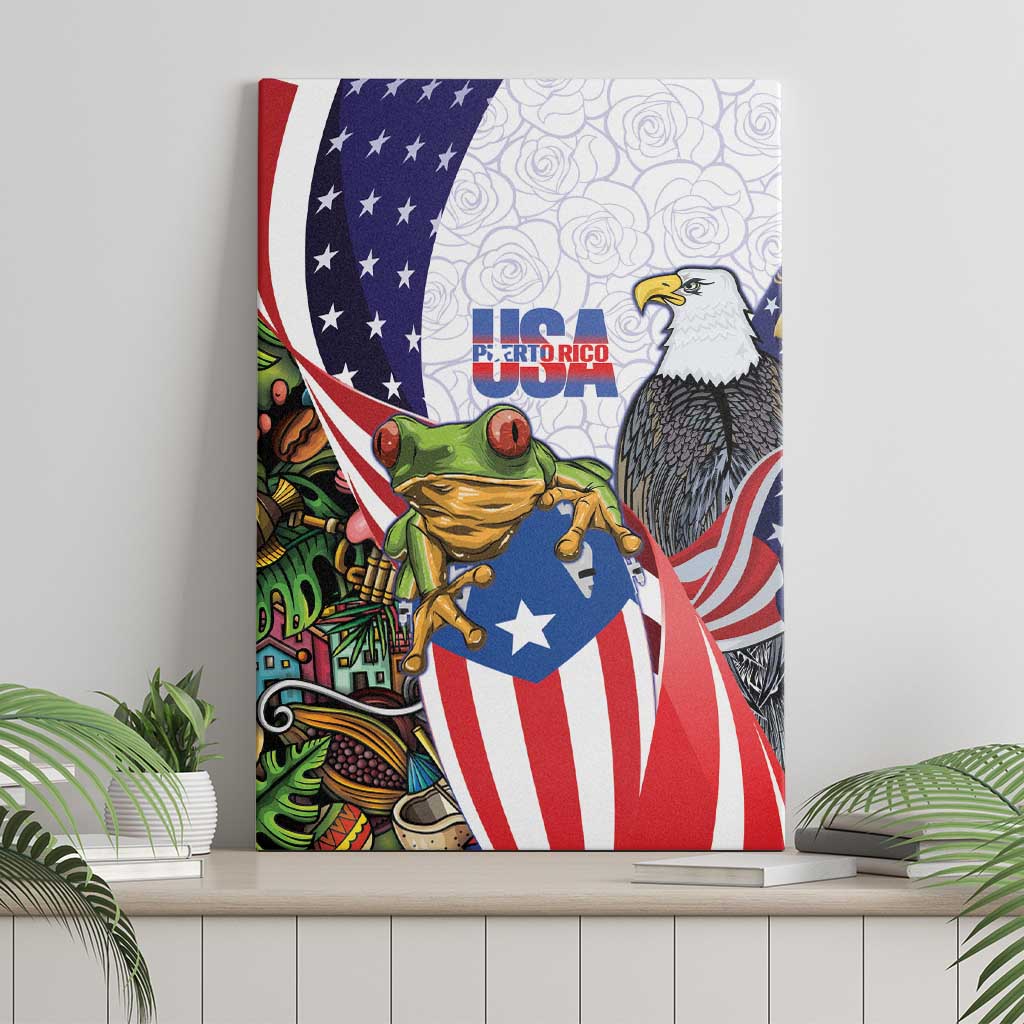 United States Puerto Rico Canvas Wall Art USA Curve Flag With Coqui Drum - Wonder Print Shop