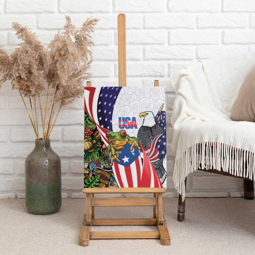 United States Puerto Rico Canvas Wall Art USA Curve Flag With Coqui Drum - Wonder Print Shop