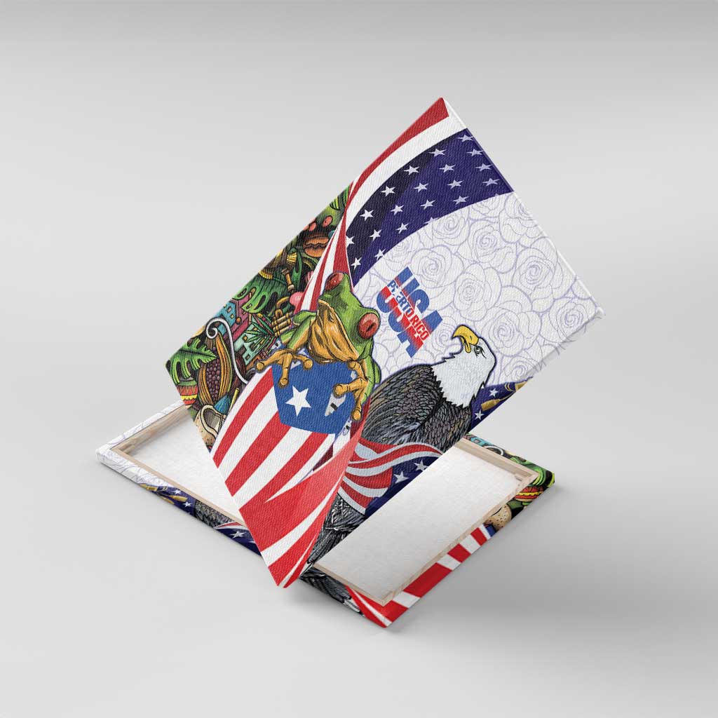 United States Puerto Rico Canvas Wall Art USA Curve Flag With Coqui Drum - Wonder Print Shop