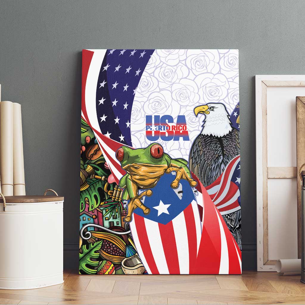 United States Puerto Rico Canvas Wall Art USA Curve Flag With Coqui Drum - Wonder Print Shop