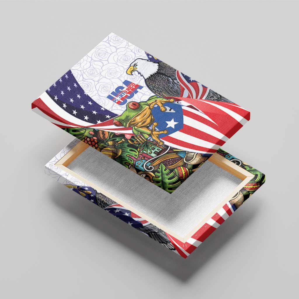 United States Puerto Rico Canvas Wall Art USA Curve Flag With Coqui Drum - Wonder Print Shop