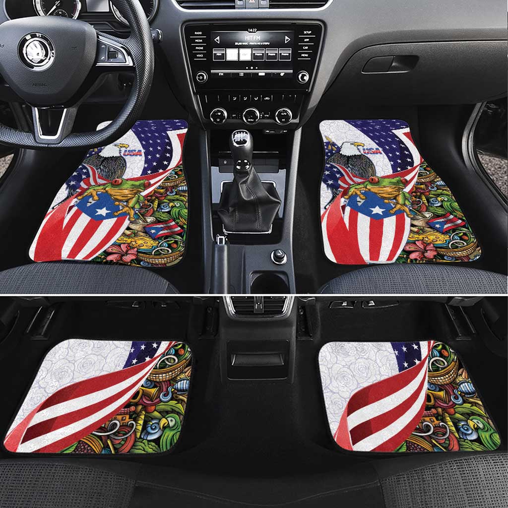 United States Puerto Rico Car Mats USA Curve Flag With Coqui Drum - Wonder Print Shop
