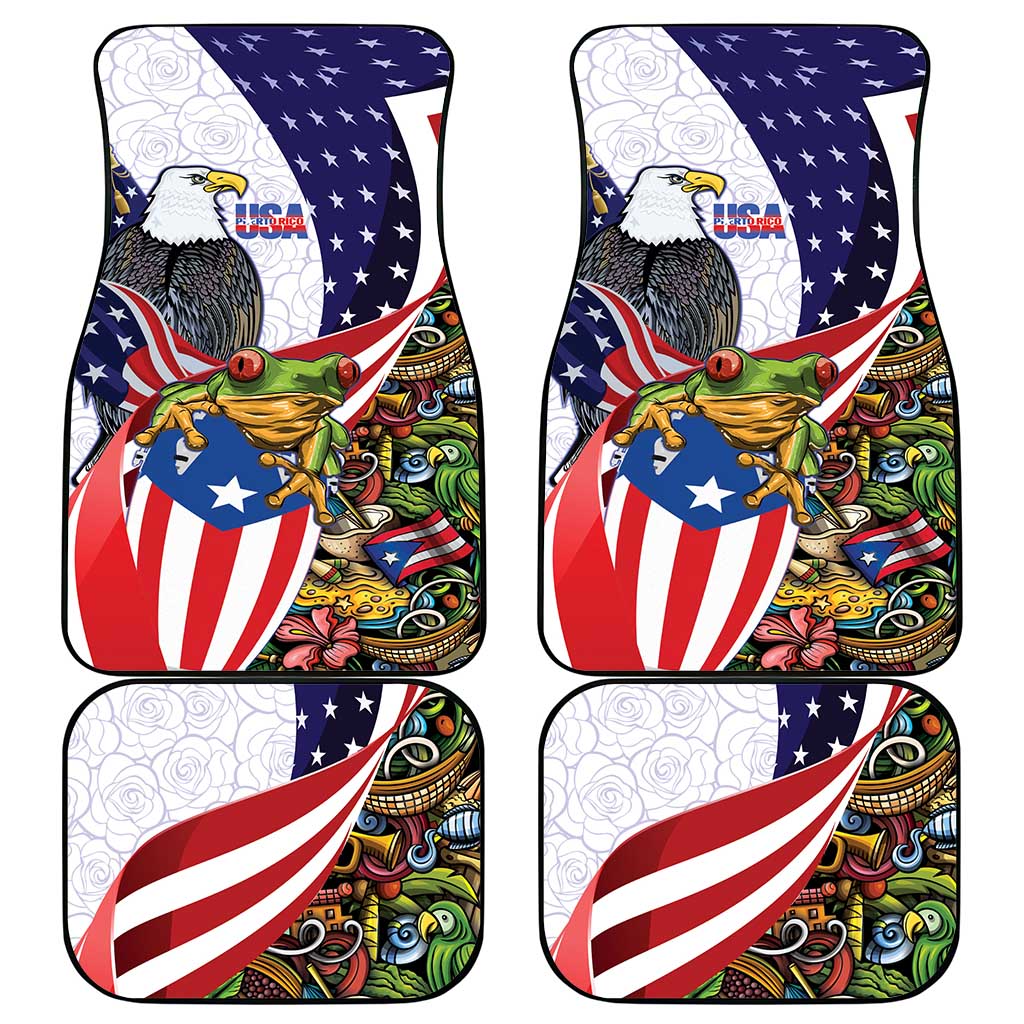 United States Puerto Rico Car Mats USA Curve Flag With Coqui Drum - Wonder Print Shop