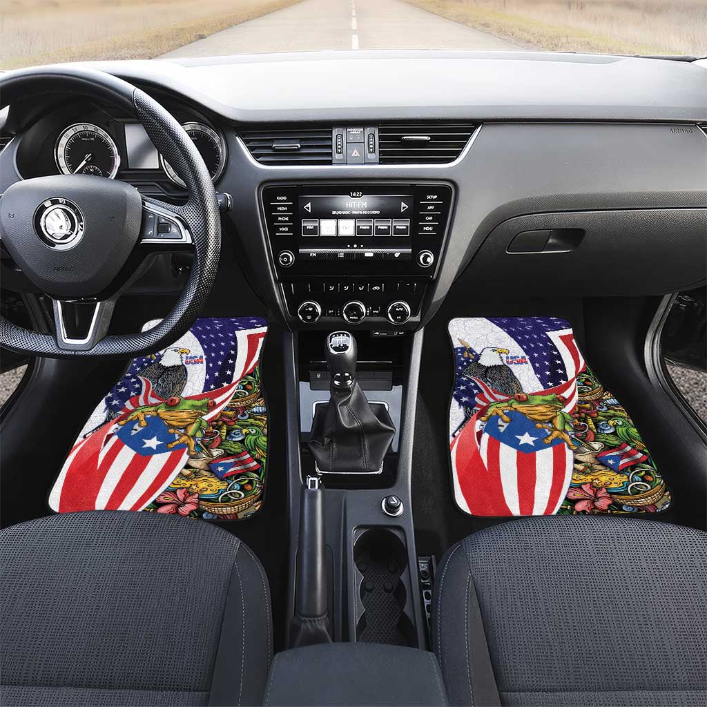 United States Puerto Rico Car Mats USA Curve Flag With Coqui Drum - Wonder Print Shop