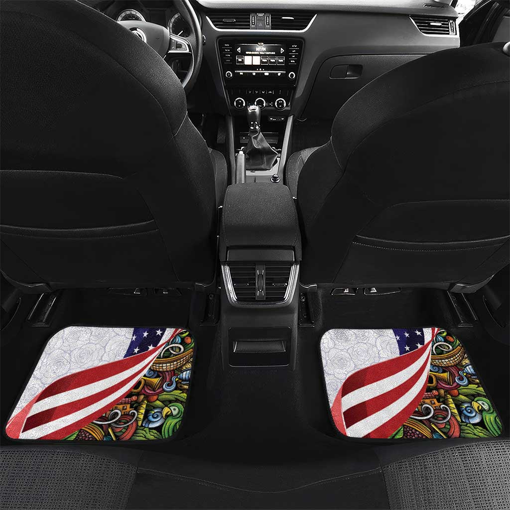 United States Puerto Rico Car Mats USA Curve Flag With Coqui Drum - Wonder Print Shop