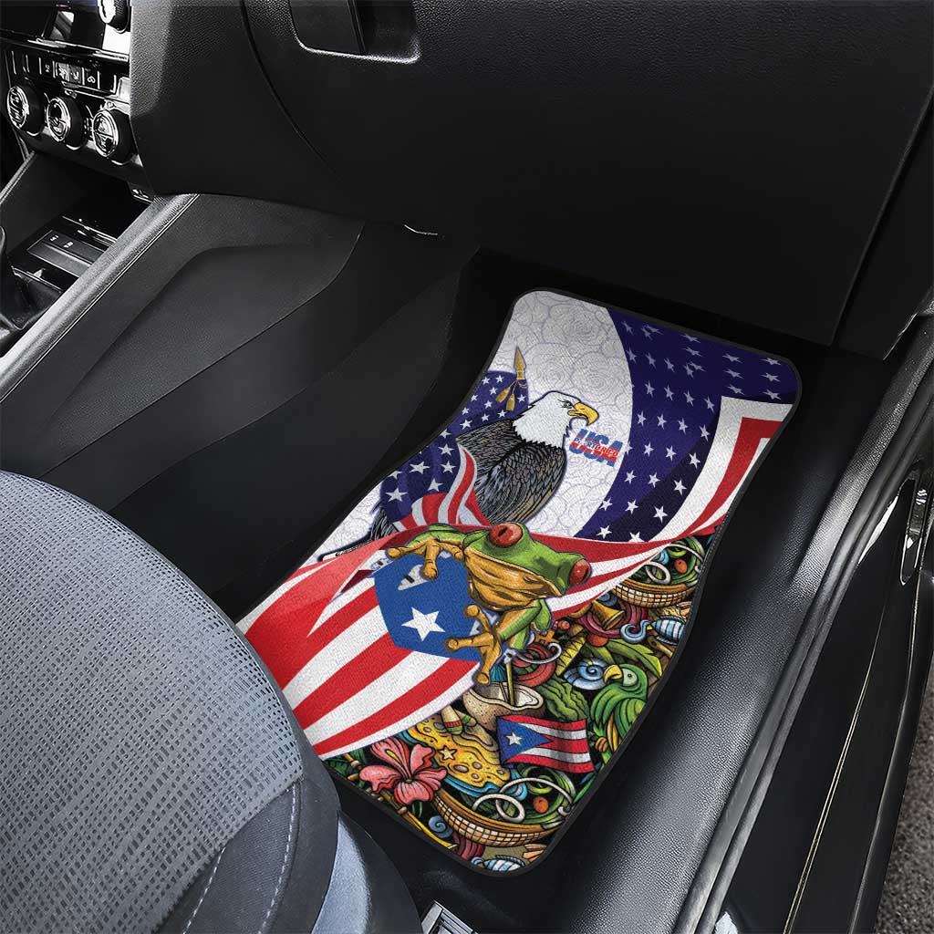 United States Puerto Rico Car Mats USA Curve Flag With Coqui Drum - Wonder Print Shop