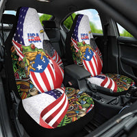 United States Puerto Rico Car Seat Cover USA Curve Flag With Coqui Drum - Wonder Print Shop