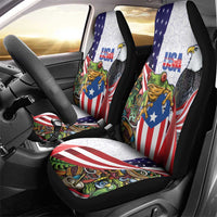 United States Puerto Rico Car Seat Cover USA Curve Flag With Coqui Drum - Wonder Print Shop