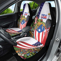 United States Puerto Rico Car Seat Cover USA Curve Flag With Coqui Drum - Wonder Print Shop