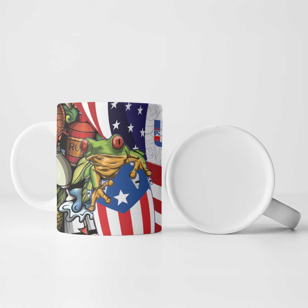United States Puerto Rico Ceramic Mug USA Curve Flag With Coqui Drum - Wonder Print Shop