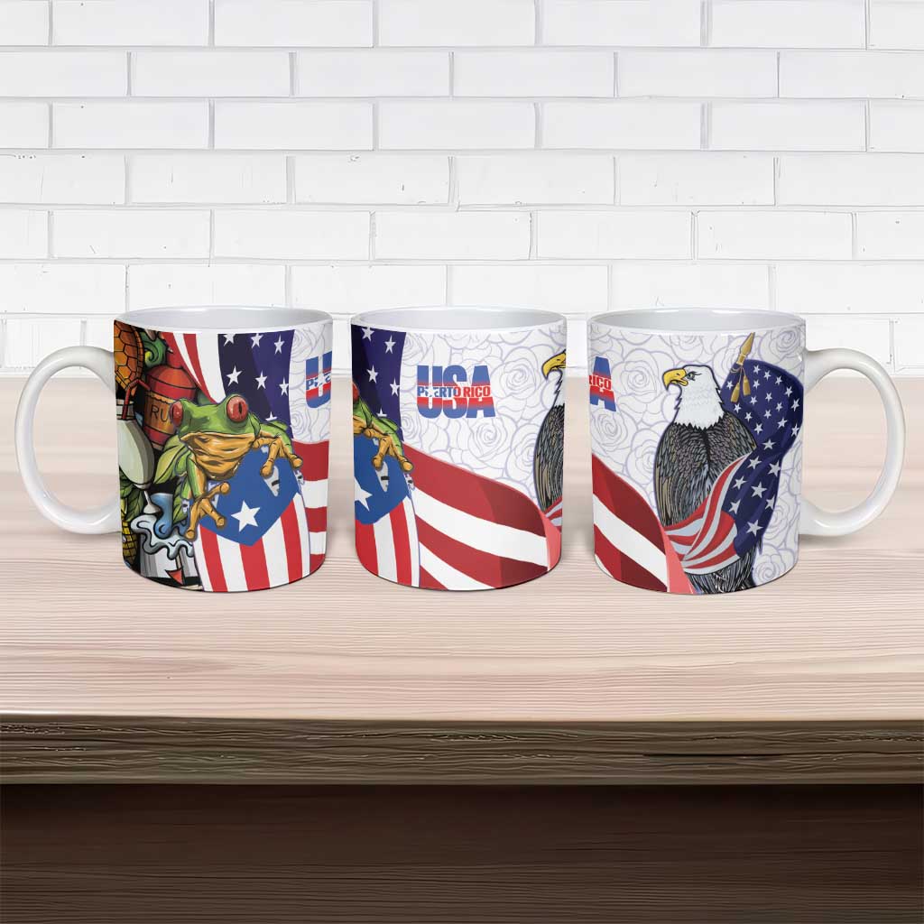 United States Puerto Rico Ceramic Mug USA Curve Flag With Coqui Drum - Wonder Print Shop