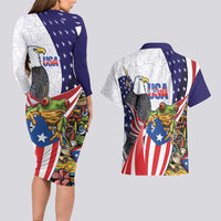 United States Puerto Rico Couples Matching Long Sleeve Bodycon Dress and Hawaiian Shirt USA Curve Flag With Coqui Drum - Wonder Print Shop