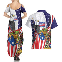 United States Puerto Rico Couples Matching Summer Maxi Dress and Hawaiian Shirt USA Curve Flag With Coqui Drum - Wonder Print Shop