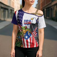 United States Puerto Rico Cross Shoulder Shirt USA Curve Flag With Coqui Drum - Wonder Print Shop