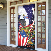 United States Puerto Rico Door Cover USA Curve Flag With Coqui Drum - Wonder Print Shop