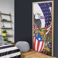 United States Puerto Rico Door Cover USA Curve Flag With Coqui Drum - Wonder Print Shop