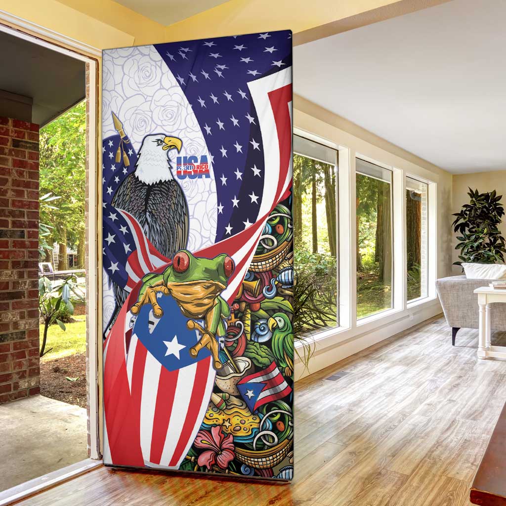 United States Puerto Rico Door Cover USA Curve Flag With Coqui Drum - Wonder Print Shop