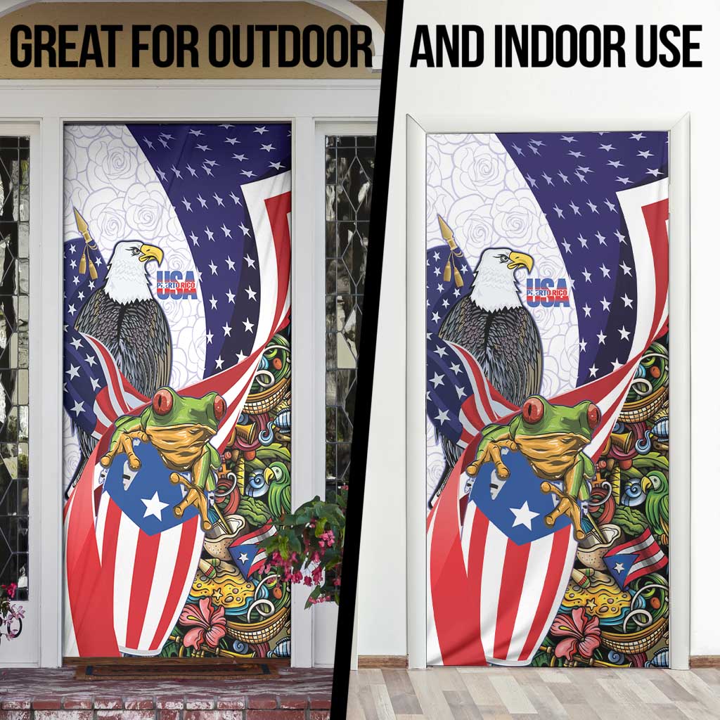 United States Puerto Rico Door Cover USA Curve Flag With Coqui Drum - Wonder Print Shop