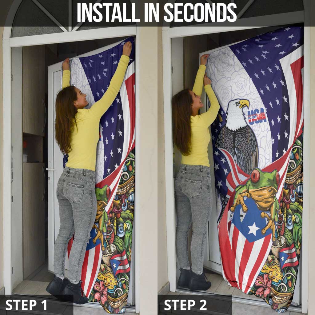 United States Puerto Rico Door Cover USA Curve Flag With Coqui Drum - Wonder Print Shop