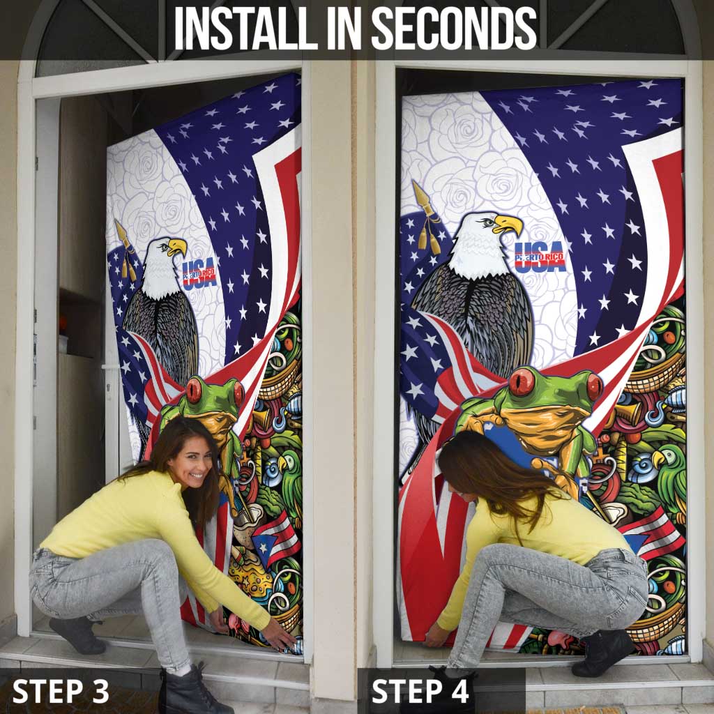 United States Puerto Rico Door Cover USA Curve Flag With Coqui Drum - Wonder Print Shop