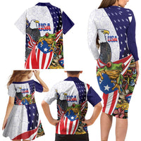 United States Puerto Rico Family Matching Long Sleeve Bodycon Dress and Hawaiian Shirt USA Curve Flag With Coqui Drum - Wonder Print Shop