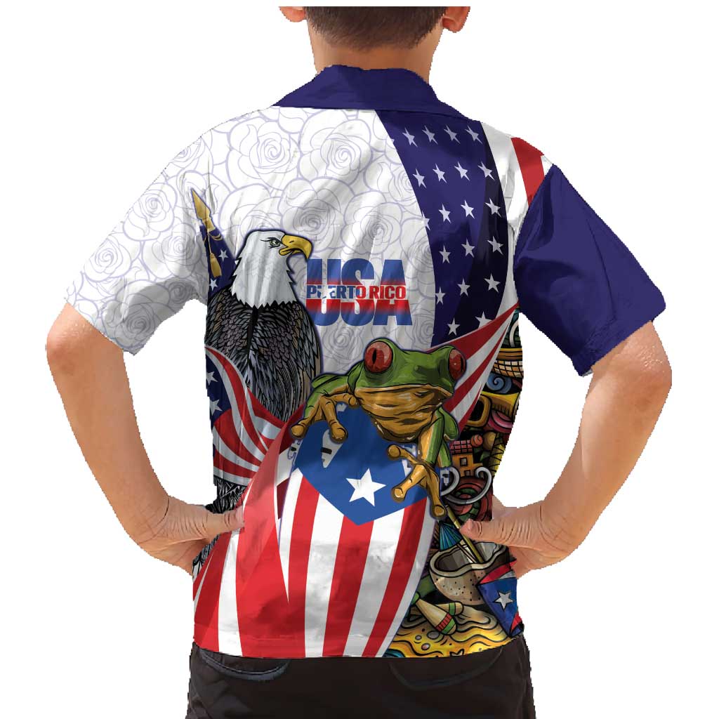United States Puerto Rico Family Matching Mermaid Dress and Hawaiian Shirt USA Curve Flag With Coqui Drum - Wonder Print Shop