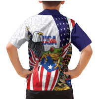 United States Puerto Rico Family Matching Mermaid Dress and Hawaiian Shirt USA Curve Flag With Coqui Drum - Wonder Print Shop