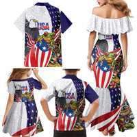 United States Puerto Rico Family Matching Mermaid Dress and Hawaiian Shirt USA Curve Flag With Coqui Drum - Wonder Print Shop