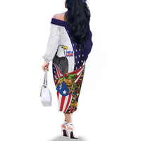 United States Puerto Rico Family Matching Off The Shoulder Long Sleeve Dress and Hawaiian Shirt USA Curve Flag With Coqui Drum - Wonder Print Shop