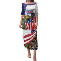 United States Puerto Rico Family Matching Puletasi and Hawaiian Shirt USA Curve Flag With Coqui Drum - Wonder Print Shop