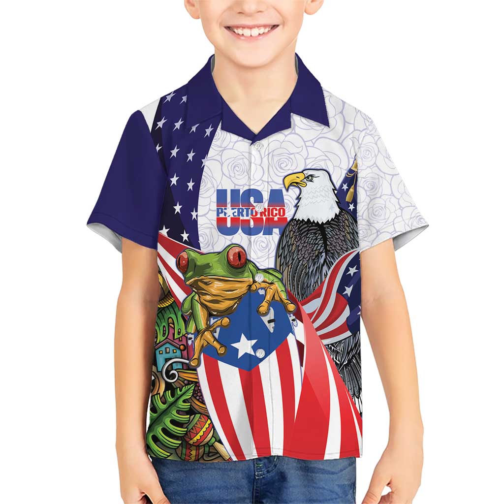 United States Puerto Rico Family Matching Short Sleeve Bodycon Dress and Hawaiian Shirt USA Curve Flag With Coqui Drum - Wonder Print Shop