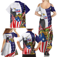 United States Puerto Rico Family Matching Summer Maxi Dress and Hawaiian Shirt USA Curve Flag With Coqui Drum - Wonder Print Shop