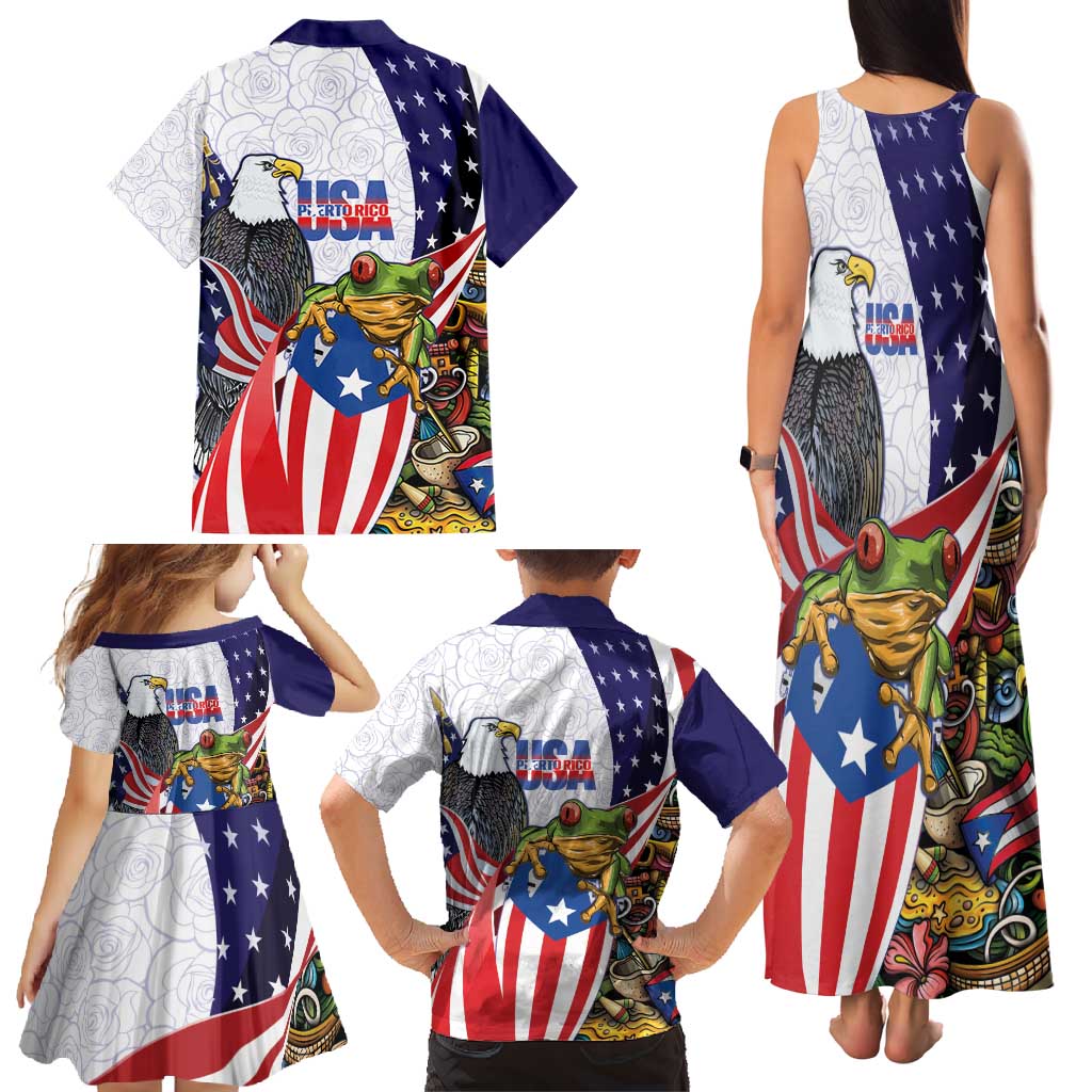 United States Puerto Rico Family Matching Tank Maxi Dress and Hawaiian Shirt USA Curve Flag With Coqui Drum - Wonder Print Shop