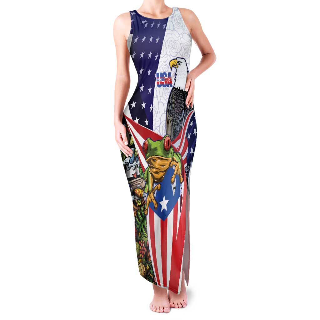 United States Puerto Rico Family Matching Tank Maxi Dress and Hawaiian Shirt USA Curve Flag With Coqui Drum - Wonder Print Shop