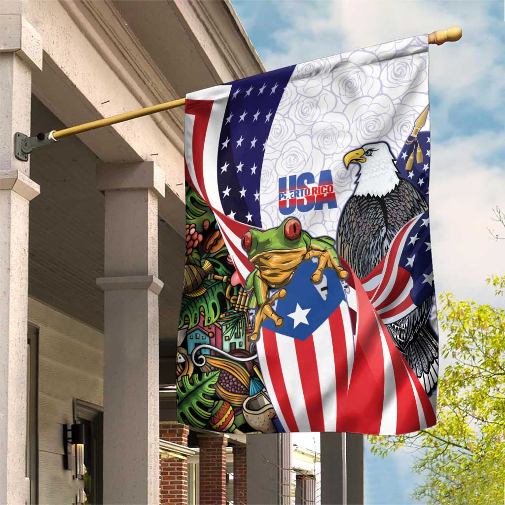 United States Puerto Rico Garden Flag USA Curve Flag With Coqui Drum - Wonder Print Shop