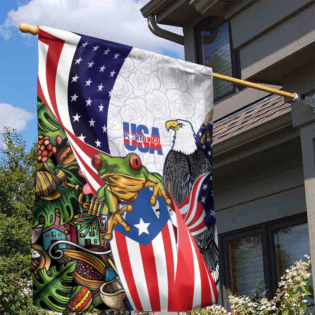 United States Puerto Rico Garden Flag USA Curve Flag With Coqui Drum - Wonder Print Shop