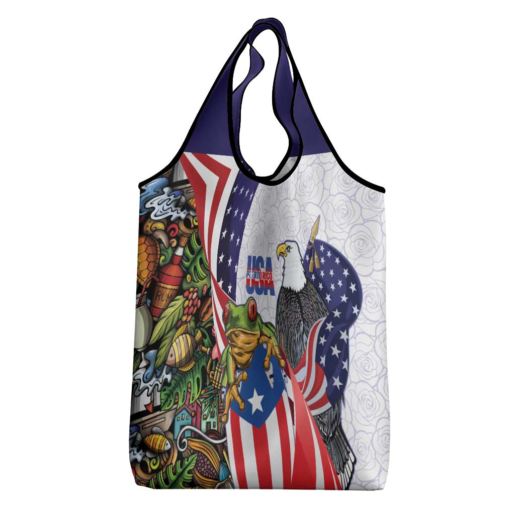United States Puerto Rico Grocery Bag USA Curve Flag With Coqui Drum - Wonder Print Shop