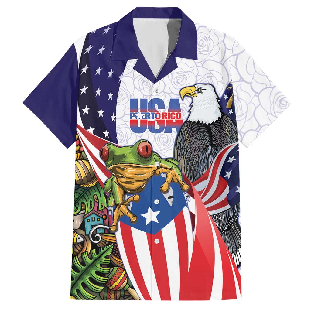 United States Puerto Rico Hawaiian Shirt USA Curve Flag With Coqui Drum - Wonder Print Shop