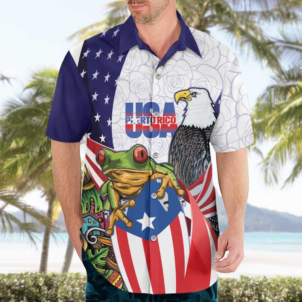 United States Puerto Rico Hawaiian Shirt USA Curve Flag With Coqui Drum - Wonder Print Shop