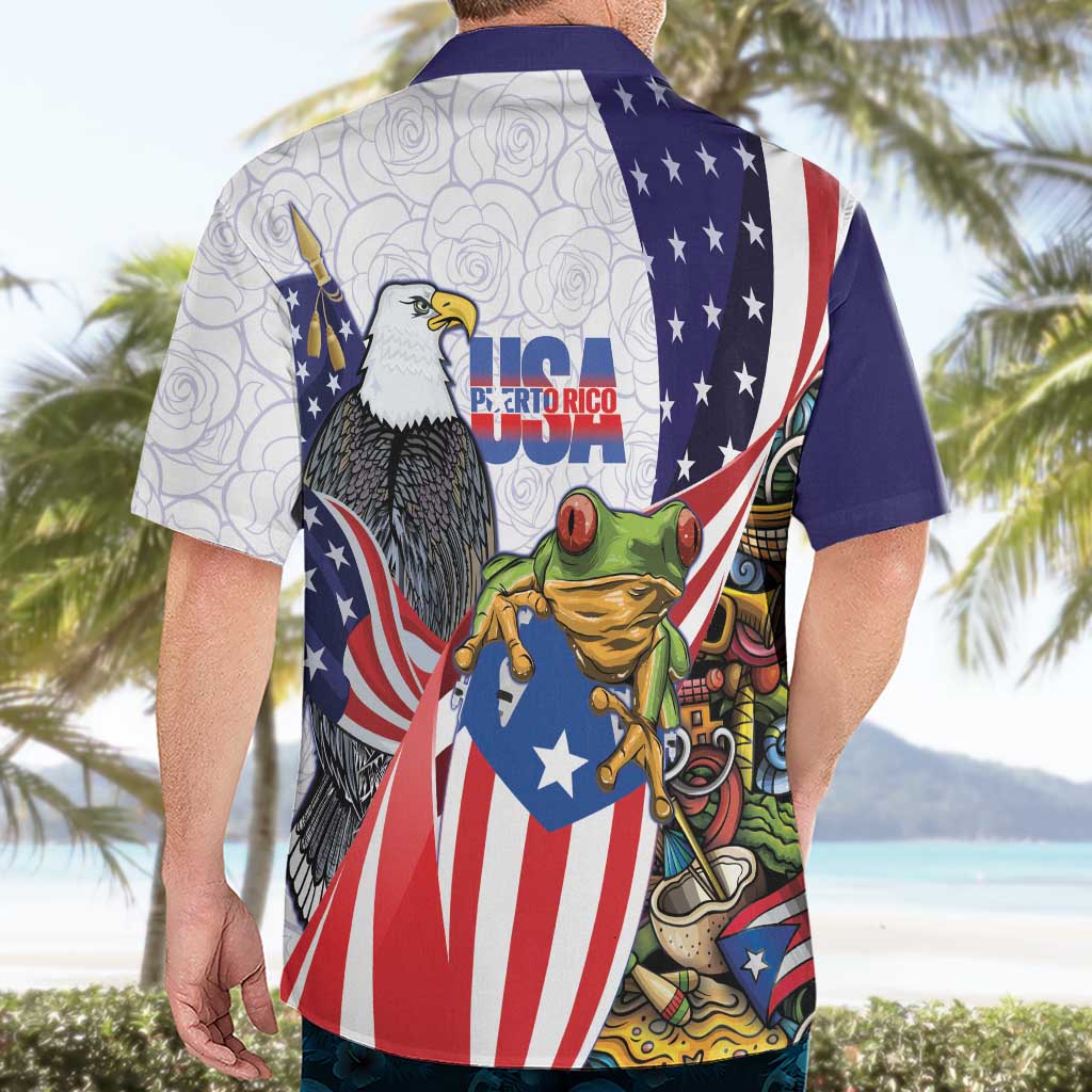 United States Puerto Rico Hawaiian Shirt USA Curve Flag With Coqui Drum - Wonder Print Shop