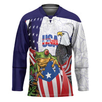 United States Puerto Rico Hockey Jersey USA Curve Flag With Coqui Drum - undefined