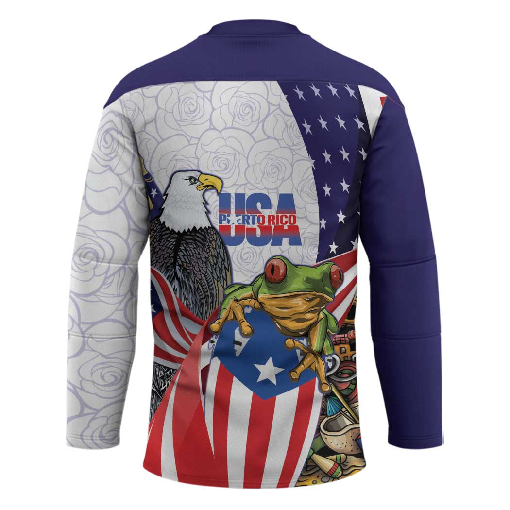 United States Puerto Rico Hockey Jersey USA Curve Flag With Coqui Drum - undefined