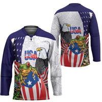 United States Puerto Rico Hockey Jersey USA Curve Flag With Coqui Drum - undefined