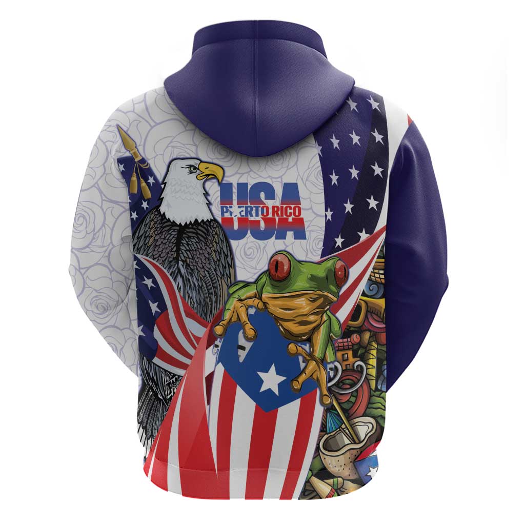 United States Puerto Rico Hoodie USA Curve Flag With Coqui Drum - Wonder Print Shop
