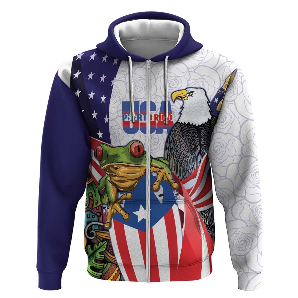 United States Puerto Rico Hoodie USA Curve Flag With Coqui Drum - Wonder Print Shop