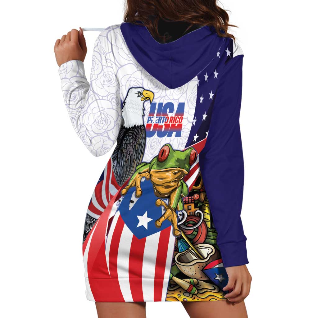 United States Puerto Rico Hoodie Dress USA Curve Flag With Coqui Drum - Wonder Print Shop