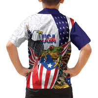 United States Puerto Rico Kid Hawaiian Shirt USA Curve Flag With Coqui Drum - Wonder Print Shop